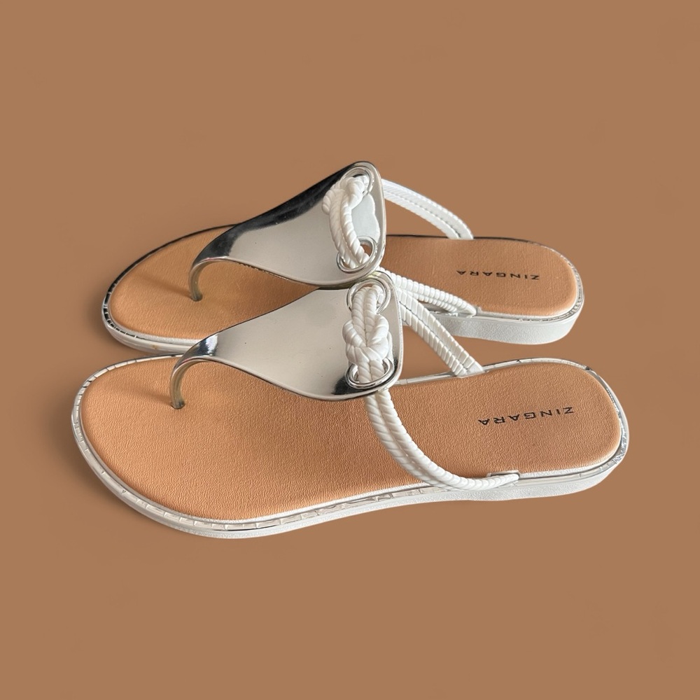 White and Tan Women's Sandals Sz 8